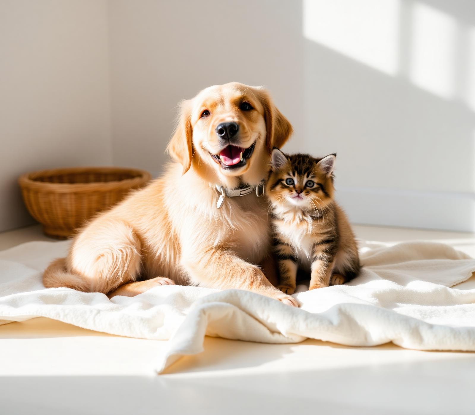Happy dog and kitten together
